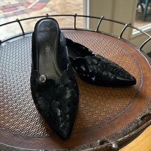 Brighton slide mules. Beautiful cutout design with silver embellishment